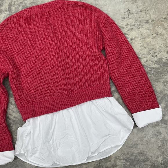 Anthropologie Cropped Twofer Cardigan Sweater Size Small Red White Knit Academia - Picture 7 of 12